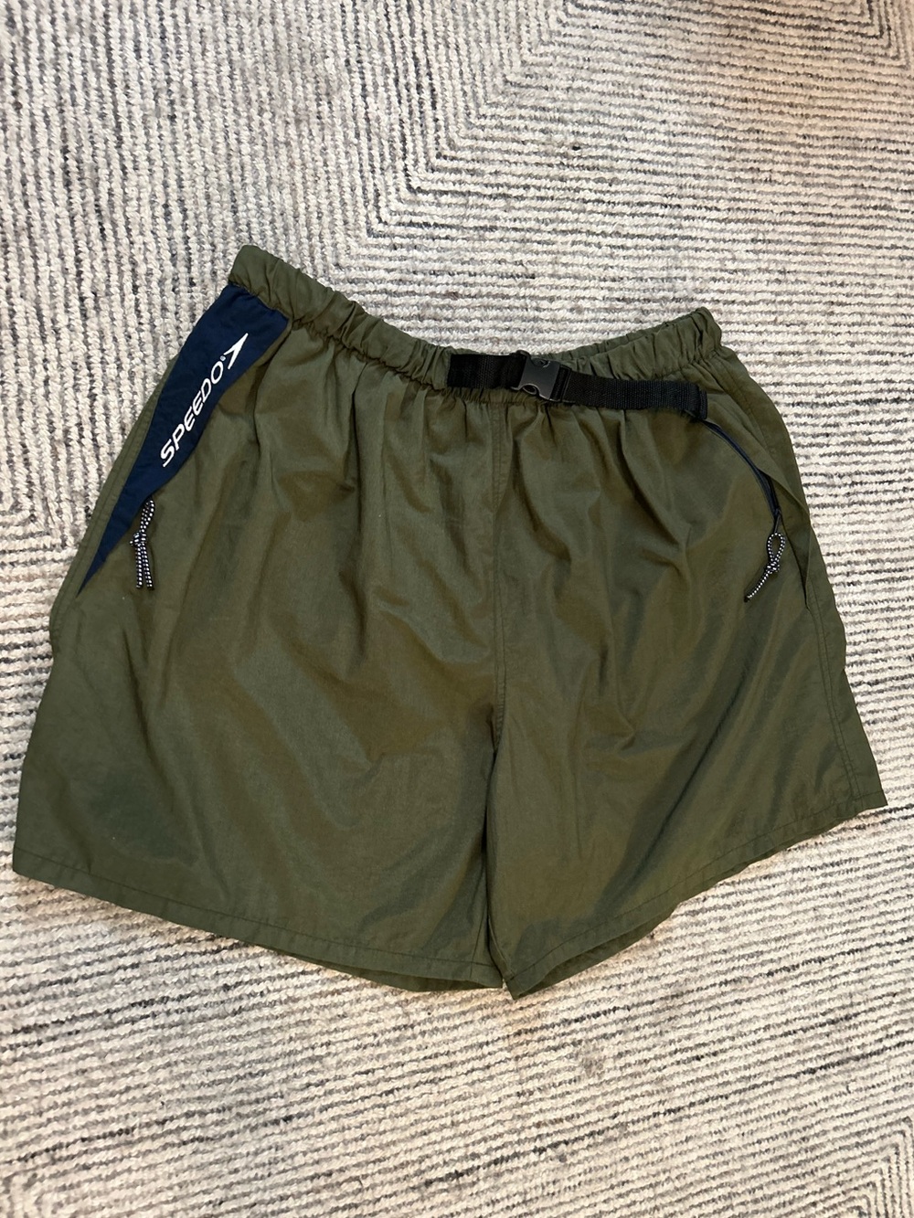 Speedo Men's Olive Green Athletic Swim Shorts Built in Belt XXL 2X Board Shorts